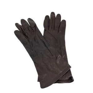 Leather Gloves Womens Size Small Dark Brown Insulated Long Winter Gloves